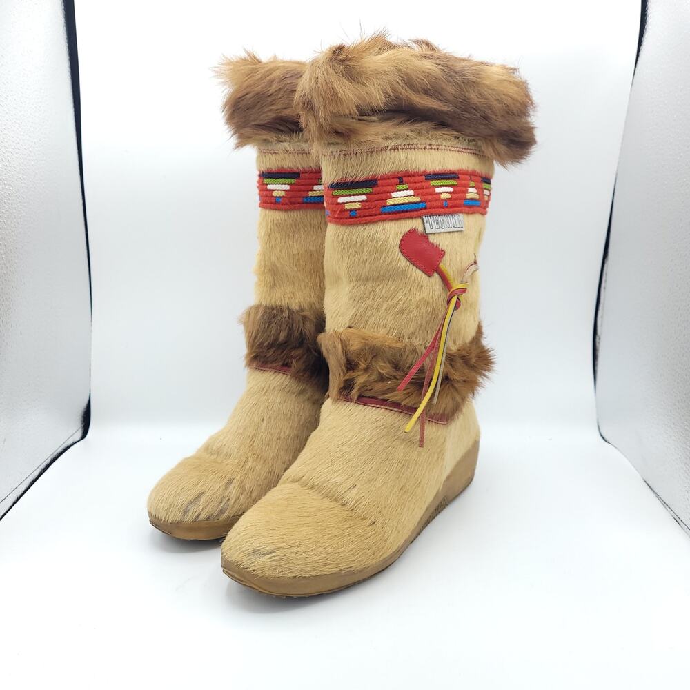 Vintage Tecnica Apres Fur Winter Ski Boots Made Italy Women's Size 38 EU 7.5 US